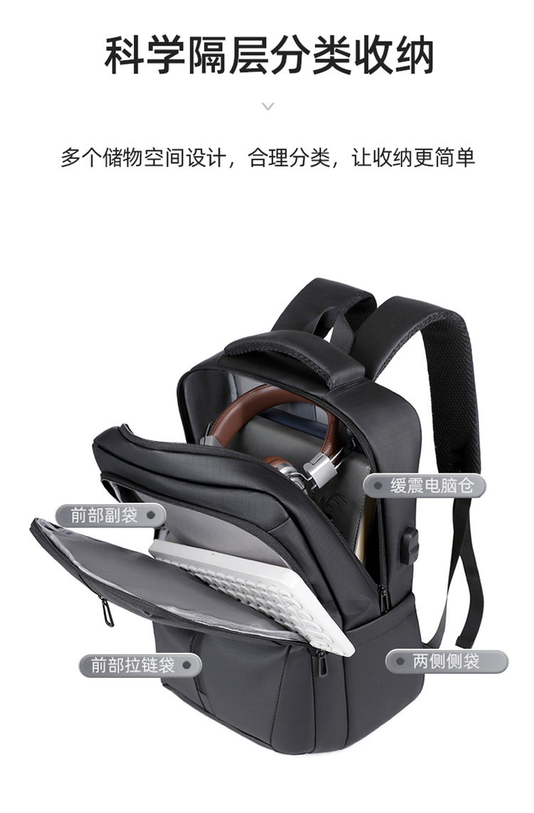 Waterproof Business Laptop Backpack With USB Charging Port, Custom Logo Travel Computer Backpack Wholesale