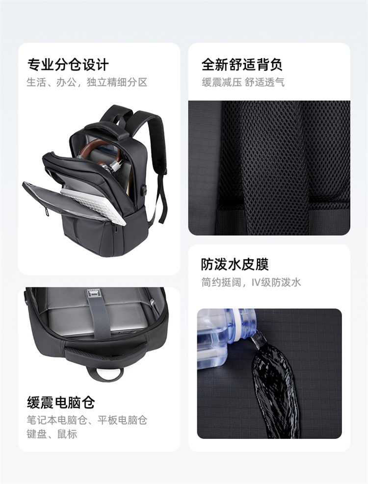 Waterproof Business Laptop Backpack With USB Charging Port, Custom Logo Travel Computer Backpack Wholesale